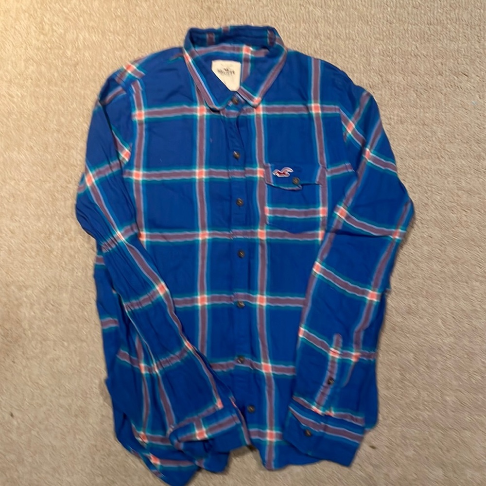 Hollister blue plaid button up shirt.  Size S.
